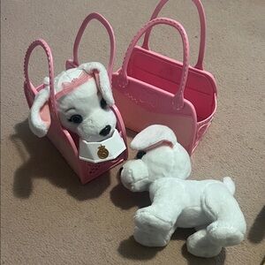 2 Pink Dog Carrier with Plush Toy